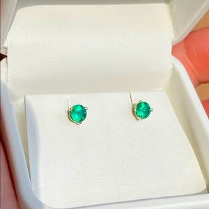 Green Emerald Untreated STUDS, 14k, earrings SUPER
